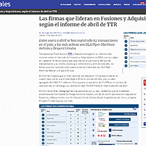 Las firmas que lideran en Fusiones y Adquisiciones, segn el informe de abril de TTR